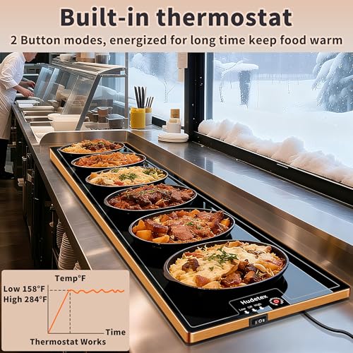 Image of Warming Mat for Food (Extra Long 59 inchx12 inch), Warming Trays for Buffets Party & Daily Use, Temperature Control Commercial Food Warmer, Tempered Glass Food Warming Mat, Black Electric Warming Tray