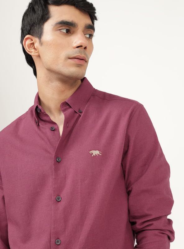 Image of Andamen Men Premium Button-Down Collar Solid Cotton Casual Shirt Navy