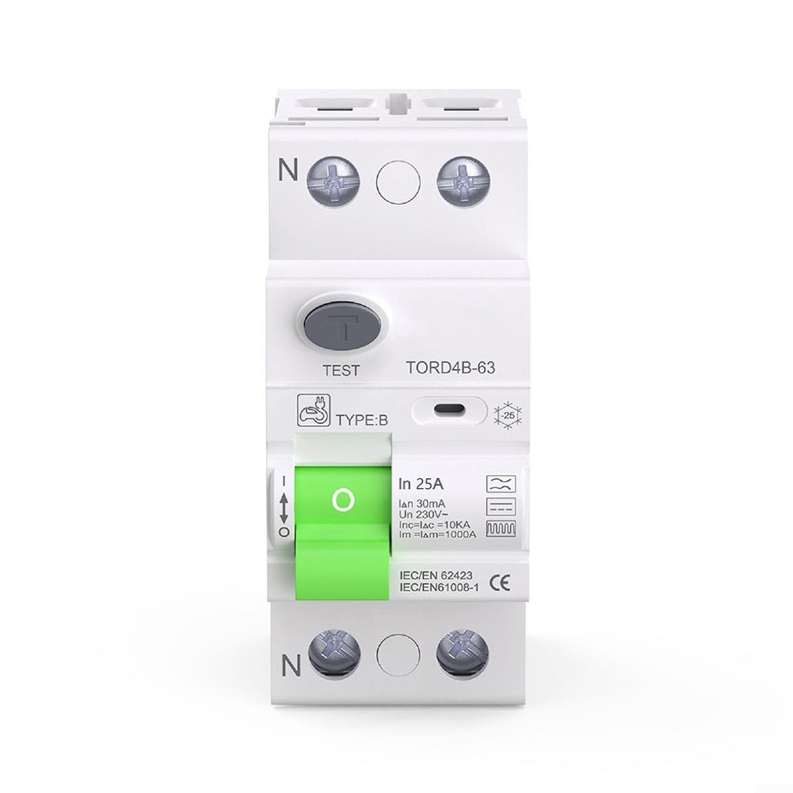Disyuntor de corriente residual tipo B 30mA 2P 63A 10kA para estaciones de carga EV, sistemas fotovoltaicos, defensa de fugas de CC, RCCB para energía solar, 2 (25 A)