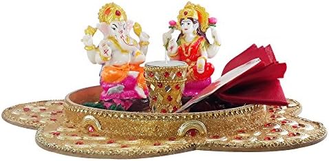 LOF Laxmi Ganesh Idol Combo with Decorative Designer Star Shape Tray, Handmade Designer Candle - Potpourri and Pooja Samagri for Diwali Festival