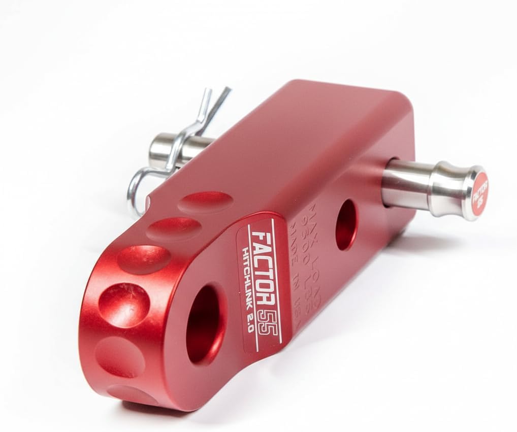 Factor 55 Shackle Mount Receiver HitchLink 2.0 Rated 9,500 lbs, Red, Bundle with a Factor 55 Quick Release Hitch Pin and Keychain