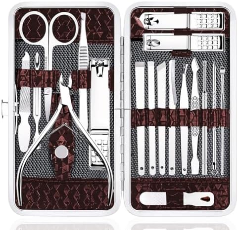 Nail Clipper Set 18 Pcs | Stainless Steel Manicure Grooming Kit: Fingernail Clippers & Toenail Pedicure Cleaning Cutter | Travel Nail Trimming Kit | Gifts for Women, Men, Him, Dad, Christmas, Birthday