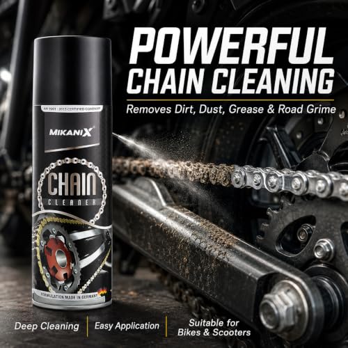 Image of OBEROI'S TRADERS Bike Chain Cleaner & Lubricant Kit Combo | Motorcycle Chain Cleaner Spray, Chain Lube, MX-40 Rust Remover, Chain Cleaning Brush & Microfiber Cloth | for All Bikes & Scooters (450 ML)