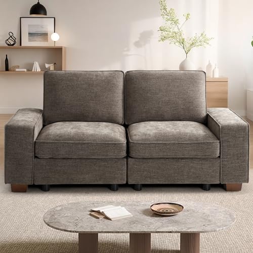 Image of TEKAMON 73 inch Modular Sofa Couch with Seat Storage, Comfy 2-Seater Chenille Fabric Loveseat Sofa for Living Room, Office, Apartment W /Deep Seat, Wide Armrest, USB Charing Removable Cover(Brown)