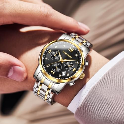 Image of PINDOWS Watch for Men Big Dial Analog Digital Black Silicone Sport Multifunction Luminous LED Dial Waterproof Watches Fashion Wristwatches