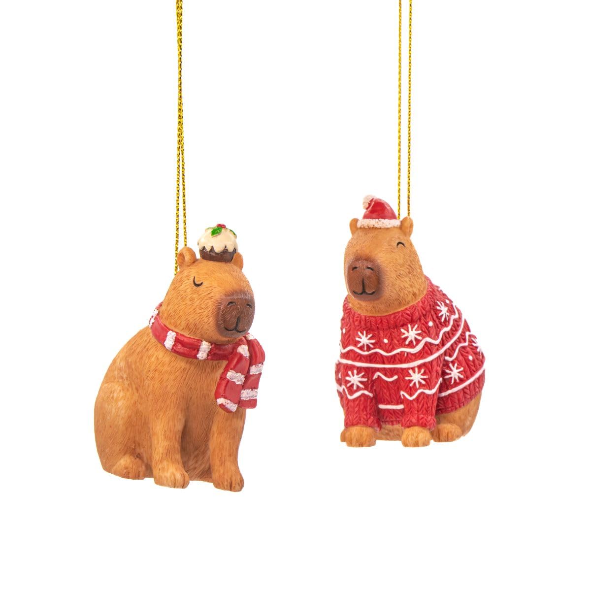 Sass & Belle Multicolor Capybara Christmas Tree Decorations Set Of 2 – Cute Festive Hanging Animal Ornaments With Christmas Jumper & Pudding Design – Novelty Christmas Tree Decoration Gift
