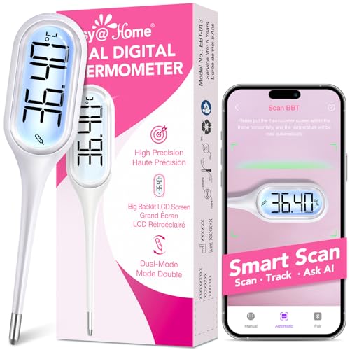 Thermomètre oral basal numérique : Easy@Home grand affichage rétroéclairé - 2 modes - Précision BBT et lecture rapide en 12s | Suivi de la température de fertilité et détection de fièvre