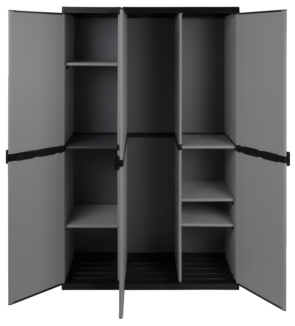 Universel modulable plastique Armoire avec 3 Portes, vestiaire/sans compartiment et sols. Solide réglable en hauteur, en gris. Dimensions : 102 x 39,5 x 168 cm.
