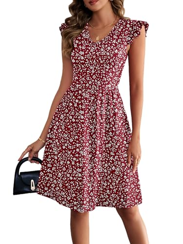 Image of HELYO Women's Summer Dresses Cute V Neck Ruffle Sleeve Cocktail Short Work Casual Dress with Pockets 648