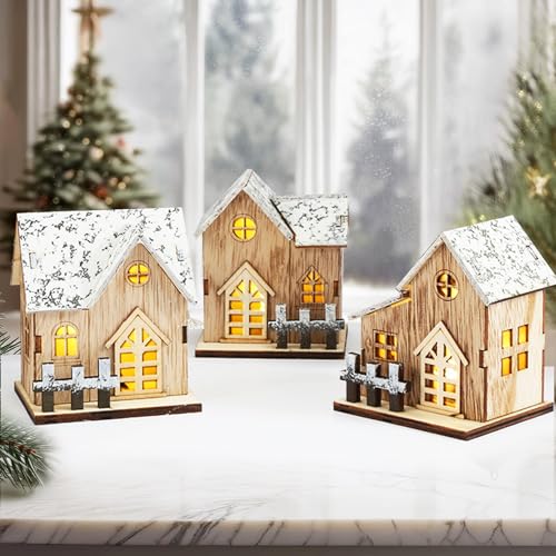 LUKIUP 3 Stück Weihnachtsdorf mit Beleuchtung, Weihnachtshaus...