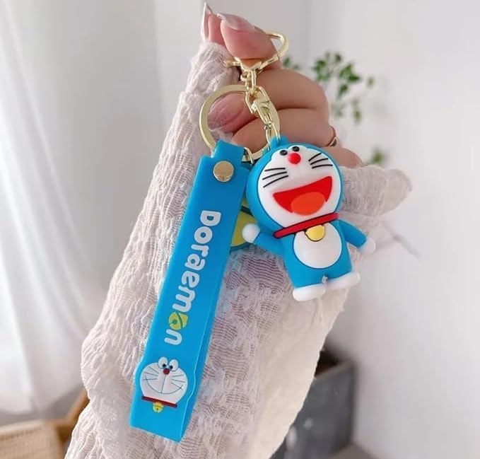 Image of Cute Cartoon Character Silicone 3D Key Chain with Strap Charm & Metal Hook, Merchandise Key Rings Gift for Kids Girls Boys Men & Women