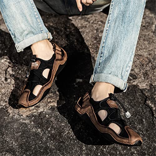 Outdoor Sandals Men Mesh Shoes Big Size Hand Stitched Sandal Flat Male Sandalias Hollow Breathable(D,40)2