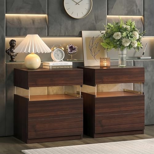 Listado de Buro - los más vendidos. 43 INICO Buró para Recámara Mesita de Noche con Tres cajones y Tira de Luces LED - Mesita de Noche con cajones Mesita de Noche acrílica con Acabado en mármol Marrón, Ideal para...