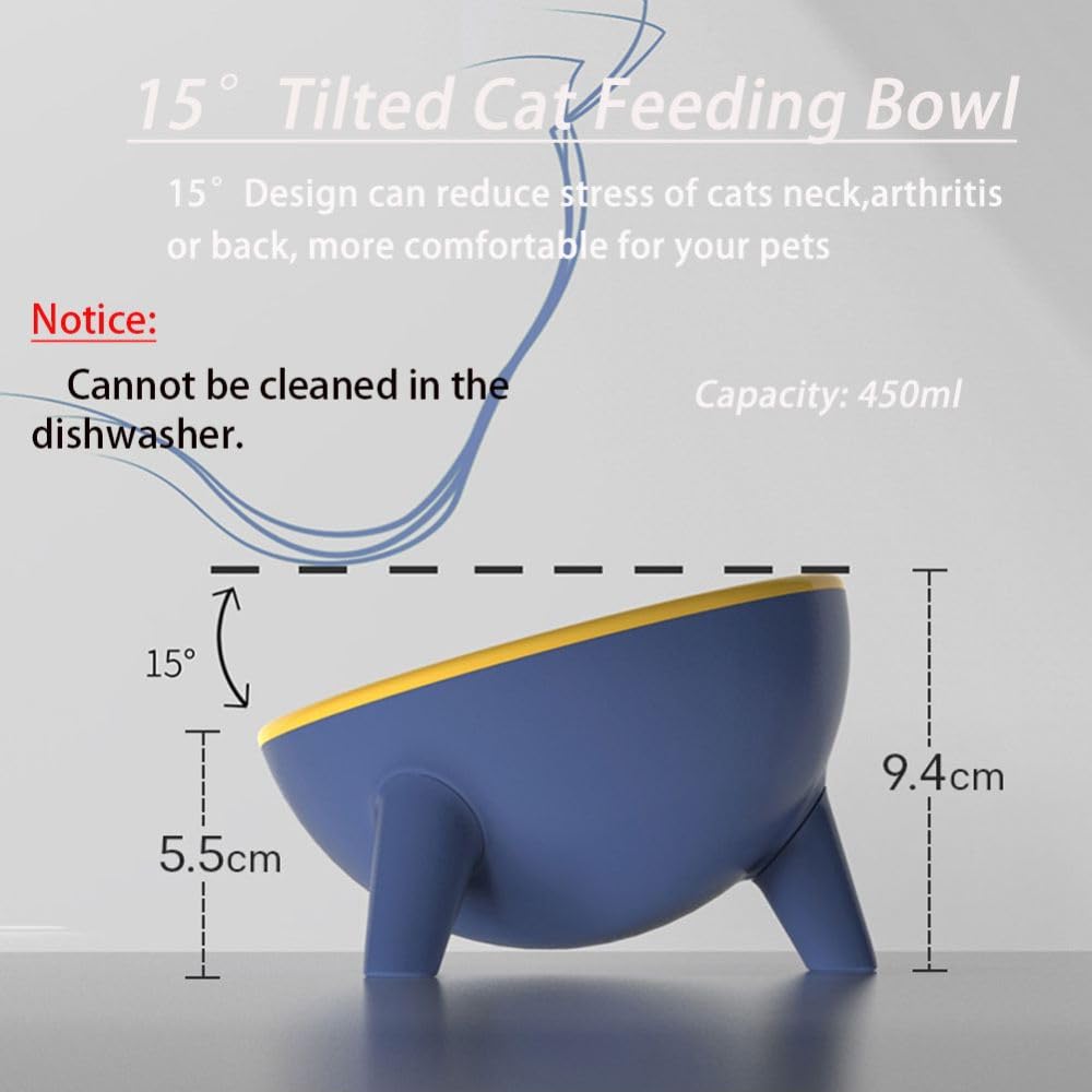 Raised Cat Bowls with Stand, Tilted 15° for Kittens Yellow, 1PCS - Image 2
