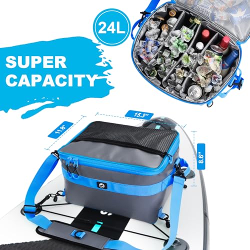 Image of YVLEEN Waterproof Paddle Board Cooler, SUP Cooler Durable PVC Material Paddle Board Deck Bag with Mesh Top Pocket, Adjustable Straps, Super Capacity for Stand-Up Paddleboard and Kayak Accessories