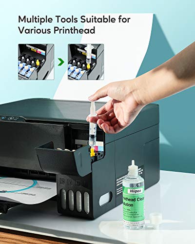 Hiipoo Universal Printhead Cleaning Kit Compatible for HP Canon Brother Inkjet Printers,Work with 8600 8610 ET-2650 WF-2650 WF-2750 WF-7710 WF-7720 ect, High Efficiency Premium Syringe, 100ML