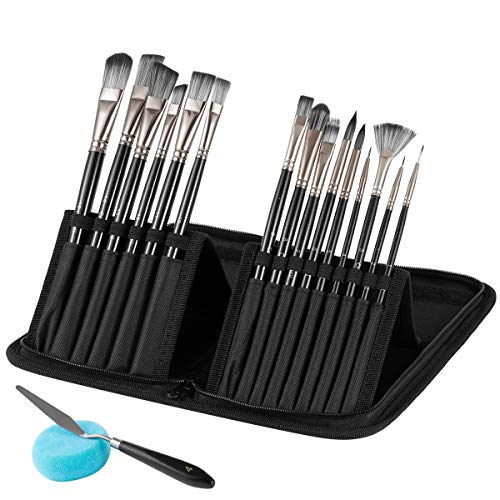 Cozii Art Paint Brushes Set, 15 Different Sizes Acrylic Paint Brushes + 1 Painting Knife + 1 Sponge for Acrylic Oil Watercolor and Gouache Paint, Perfect for Artists, Kids, Adults