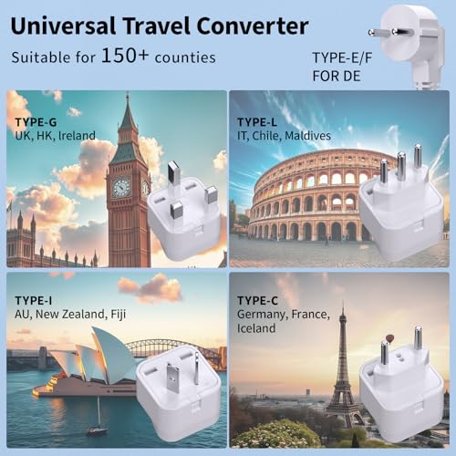 2000W Voltage Converter US to Europe, 220V to 110V Converter for European Travel, Power Adapter for Hair Dryer, Universal Travel Adapter with 3 AC/ 2 USBC/ 2 USBA/EU/UK/AU/IT Plugs (White)3
