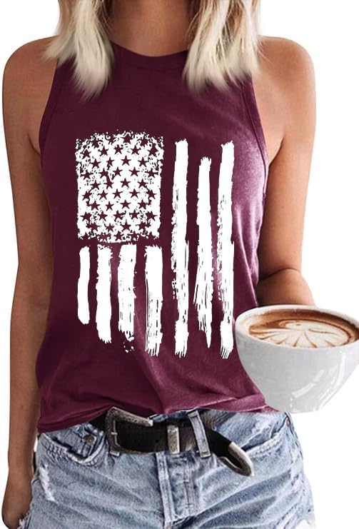 American Flag Patriotic Tank Tops for Women 4th of July Shirt USA Flag Stars Stripes Graphic Tank Tops Summer Tee