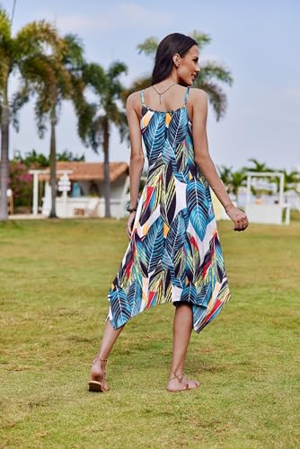 Image of Zeagoo Women Summer Midi Dresses 2026 Hawaiian Bohemian Beach Cover Up Sundress Spaghetti Strap Casual Dress with Pockets