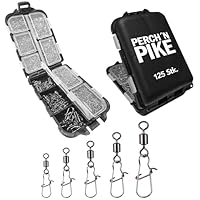 Angelwirbel im Set inkl. Box, Duo-Lock Snap, 8 - 28kg, Angel Wirbel Set, 125 Wirbel Set zum Spinnfischen, Angelwirbel mit Karabiner für Forellen, Barsch, Zander und Hecht (5 x 25 125 Duo-Lock Snaps)