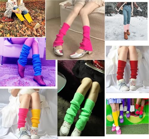 Image of Women Juniors Knitted Leg Warmers 16 inch Neon Colors Dance Halloween Accessory