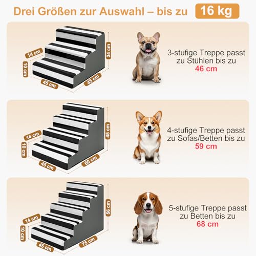 Pawk Hundetreppe Haustiertreppe, fürs mit abnehmbarem Bezug, 3 Stufen hochdichtem Schaumstoff für kleine Hunde und Katzen, rutschfeste Hunderampe mit Reißverschlussfunktion, 45 x 45 x 34 cm