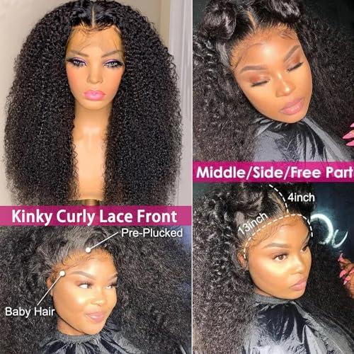 24 Inch Kinkycurly Wig Human Hair 13x4 Lace Front Wigs 180 Density Glueless Wigs Human Hair Pre Plucked Brazilian Kinky Straight Wig Lace Frontal Wigs for Black Women Virgin Human Hair - Image 3