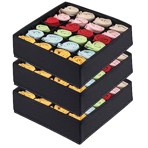 Kebrowme Foldable Dresser Drawer Organizers Clothes, Drawer Underwear Organizer Dividers under Cabinet Clothes Organizer for Socks,Lingerie, Handkerchiefs, Ties, 3 Pack ?Black?