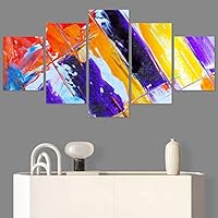 SIGNWIN 5 Panel Canvas Wall Art Modern Art Abstract Brushstroke Closeup Expressionism Expressive Modern Multicolor Oil Painting for Home Decorations Ready to Hang - 60
