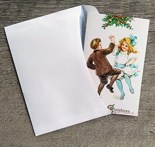 Image of PIXILUV CHILDREN AND CHRISTMAS (Pack of 12) Notecards Small Greeting Cards # Happy Children at Christmas Time ~ Vintage Christmas Postcards Reprint