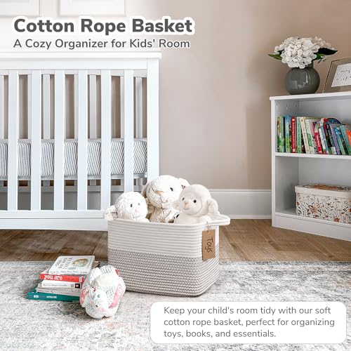 Image of Goodpick Woven Rope Storage Basket for Shelves, Rectangle, Mix White