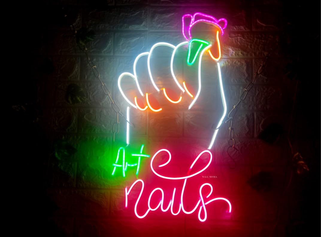 LUXURY SIGN INDIA Nails Neon Sign Light for Wall Decor Powered by Adapter for Beauty Store Room Gift Light and Shop Decorative Light Up Signs (24x18inches) Pink+Green+White-image-46