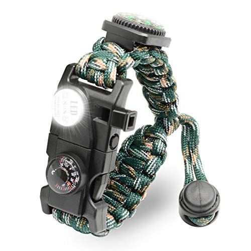 LeMotech 21 in 1 Adjustable Paracord Survival Bracelet, Tactical Emergency Gear Kit Includes