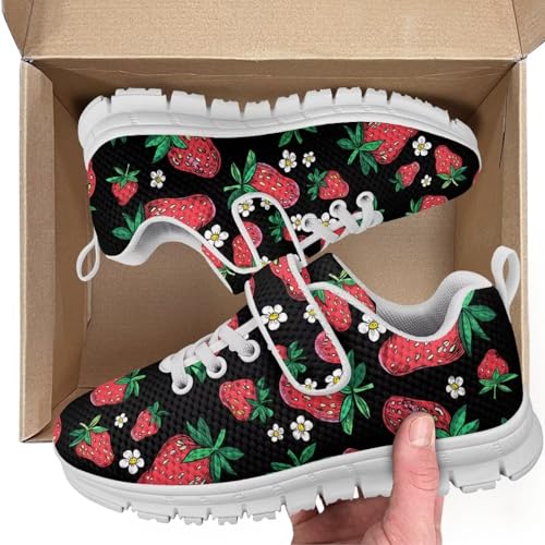Kids Sneakers for Boys Girls Running Tennis Shoes Lightweight Breathable Sport Athletic Red Strawberry Floral Pattern2