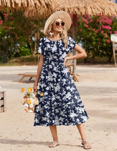 Image of Zeagoo Women Summer Midi A Line Dress Short Sleeve Casual Flowy Tiered Beach Long Sundress with Pockets 2026 Vacation Travel