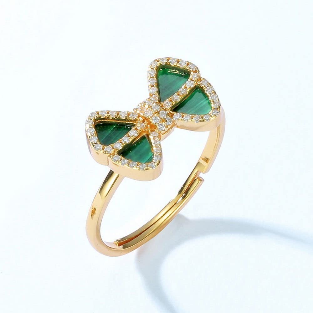 HGJH Anello Regolabile,Anelli Regolabili per Donna Nodo A Farfalla Malachite Argento Sterling 925 Micro Pavé Zircone Placcato Oro da Sposa 7 Anelli Chakra Anelli di Promessa per Ragazze Signore