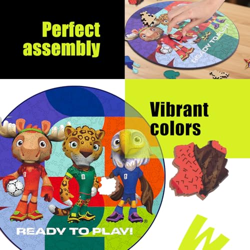 Image of FIFA World Cup 2026 Mascot Wooden Jigsaw Puzzle for Kids & Adults, USA - Canada - Mexico Mascot 200 Pieces, Unique Shape Puzzle, Officially Licensed, Sports Gift for Fans, 5MM Thick