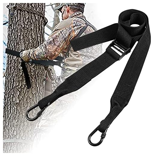 Heavy Duty Lineman Climbing Strap, Black Universal Tree Stand Harness, Linemans Rope With 2 Adjustable Metal Hooks, Safety Tree Climbing Belt Gear Equipment for Hunting Tree Work Tree Cutting