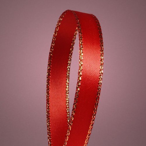 Anrox Supply Co Polyester Satin Ribbon w/ Gold Edge Border 50 Yds (3/8", RED)