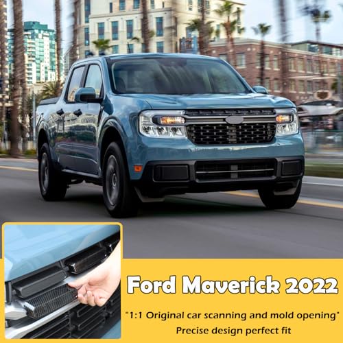 Image of Front Bumper Grille Cover Compatible with Ford Maverick 2022 2023, Car Air Inlet Vent Grille Cover, Grill Grille Inserts Trim Cover (Carbon Fiber Pattern)