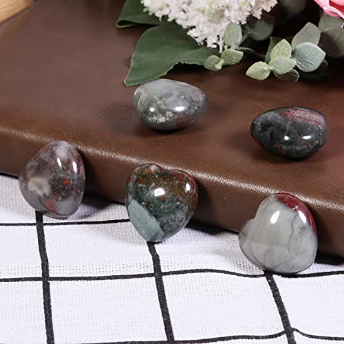 Nupuyai 5pcs Africa Bloodstone Crystal Heart Love Palm Worry Stone for Chakra Reiki Healing Carved Stone for Home Decoration 2.5cm - Image 3