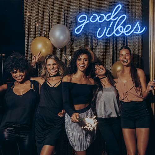 Image of Neon Sign Good Vibes, Dimmable LED USB Powerd Neon Light for Wall Decor, Holiday Party Home Bar Decoration Festival Celebration 15.7 inch x 7.7 inch, Blue