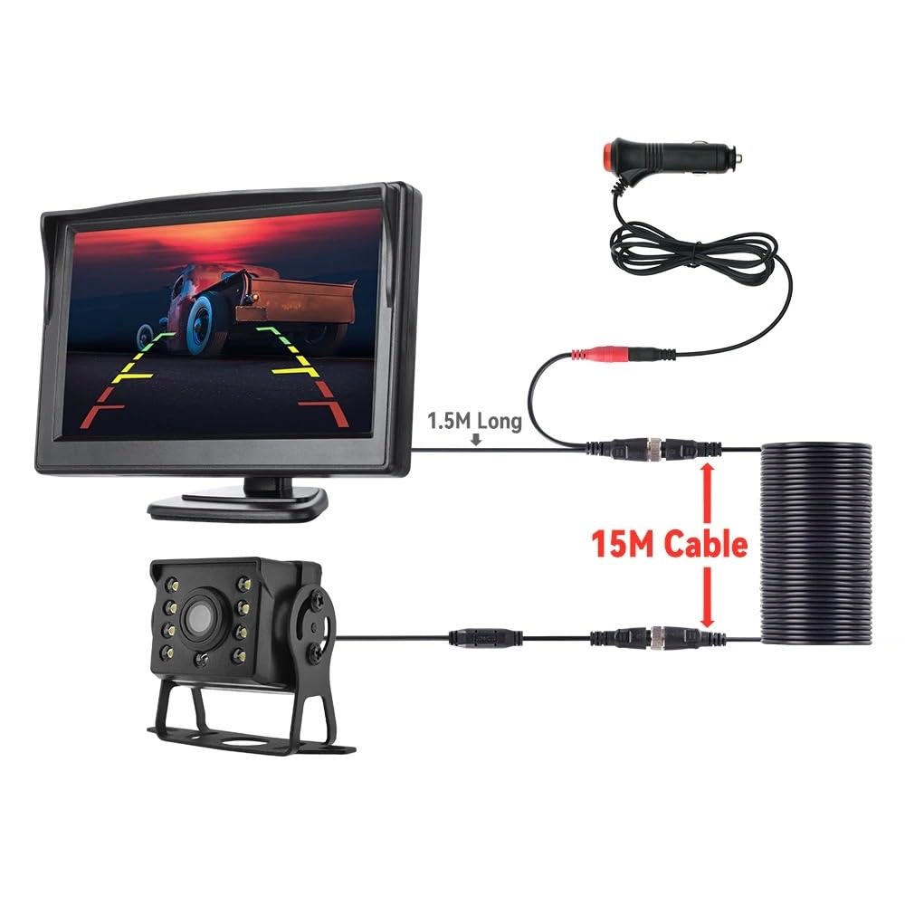 Telecamera Posteriore Per Camion Per Parcheggio | Posteriore per auto di backup universale con 4.3 o 5/7.(500H-CL-MBUS-15M)