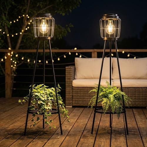 2 Pack Solar Lights with Plant Stand, Outdoor Floor Lamp, Waterpr...