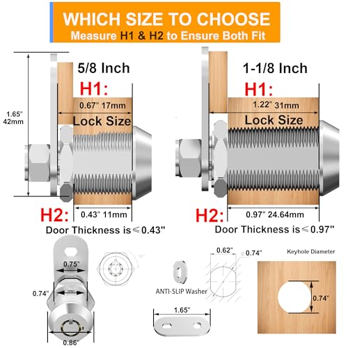 Image of 1 Pack Cabinet Locks with Keys, 5 /8 inch Tubular Cam Locks keyed Alike, RV Lock for Storage Door Cabinets Drawer Mail Box Tool Box Lock, Zinc Alloy