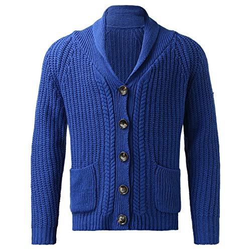 Men's Shawl Collar Cardigan Sweater Cable Knit Textured Long Sleeve Buttons Down Sweater with Pocket3