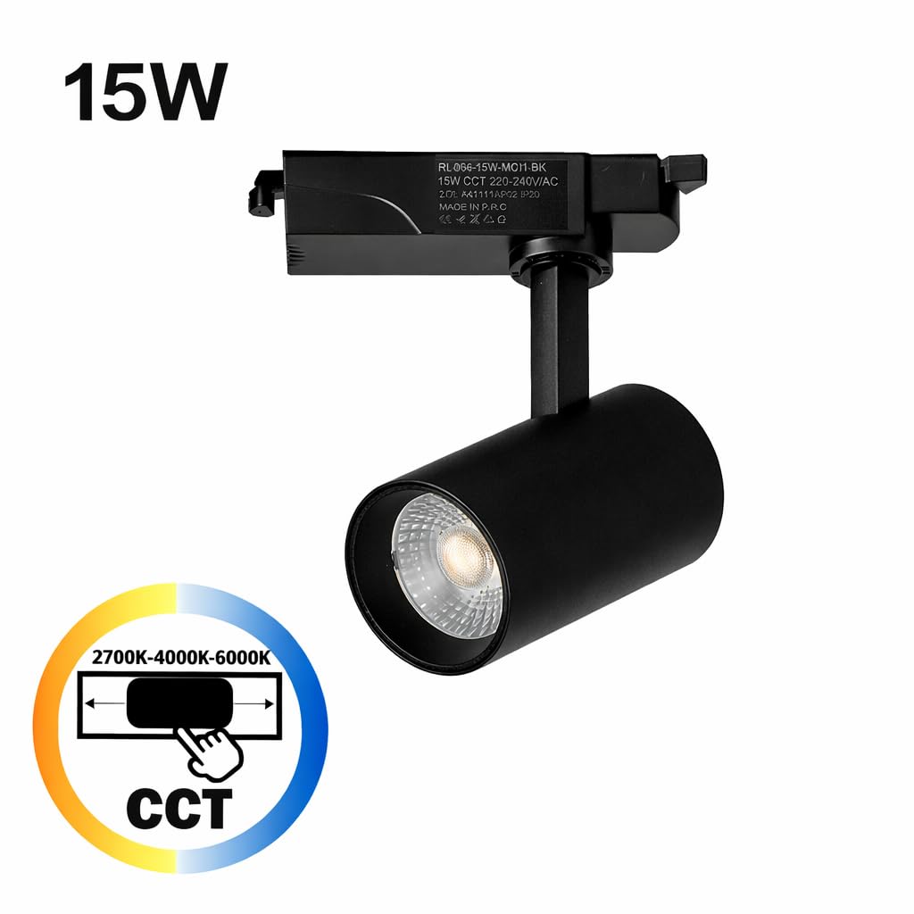Alpinaluz Foco LED para Carril Monofásico 15W 1500lm CCT Seleccionable 2700K-4000K-6000K Orientable Negro Mate con Ángulo de Apertura de 40° para Iluminación Comercial y Residencial
