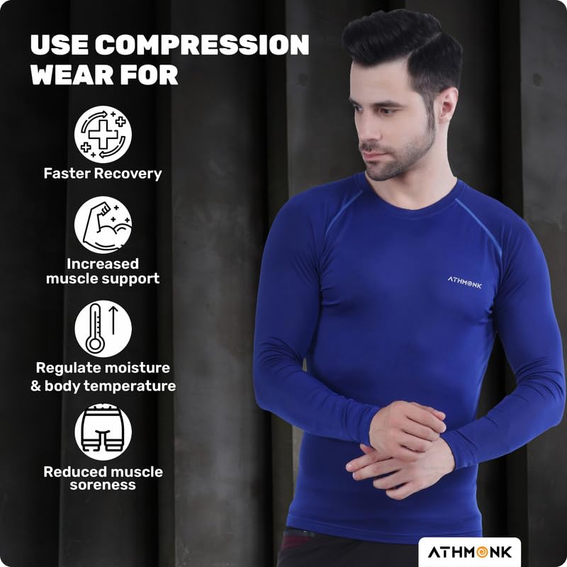 Image of Compression T-Shirt Vest Upper Body Shaper for Men Boys Branded - 4-Way Stretch Lycra Fabric - Workout Gym Cricket Running Football Sports Training - Keep Dry Tight Skin Fit - Round Neck