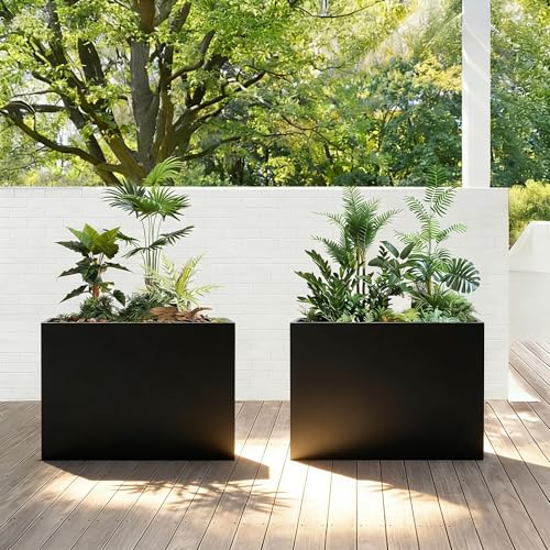 R.Wisem Outdoor planters for Porch Outdoor Tall Planter Box Black Metal Privacy Screen Planter Box Tall Rectangular Narrow Large Big Patio Porch Planter for Outdoor Plants(1pack)